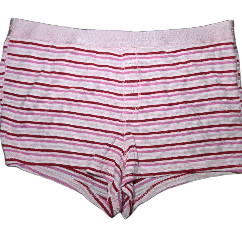 Victoria's Secret Striped Boyshort Underwear XL Pink Red Waffle Knit Sleep NWT